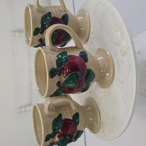 Vintage Franciscan Set Of 3 Apple Pattern Irish Mugs Speckled Earthenware Ribbed - Picture 6 of 14